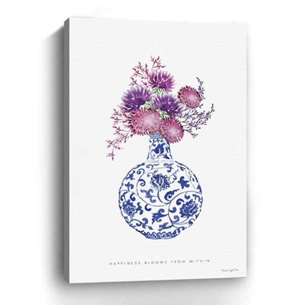 Bungalow Rose Blue And White Happiness Floral Vase Canvas Wall Art